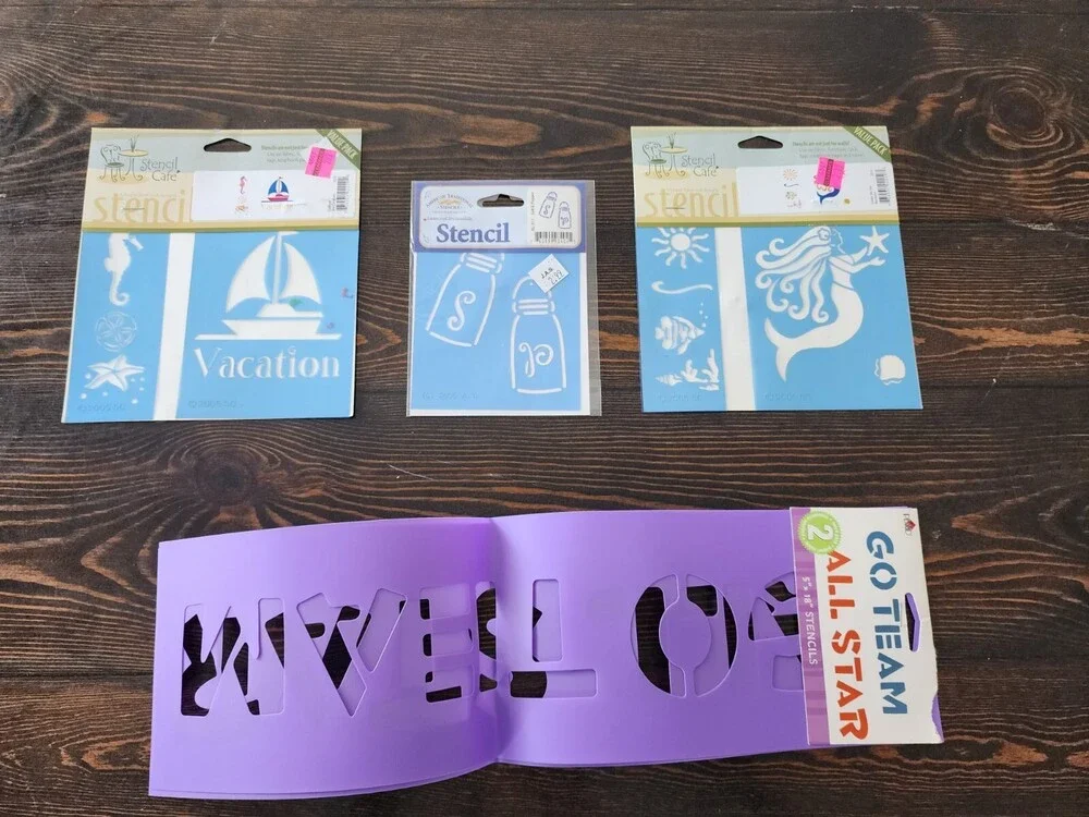 Stencil Lot Art Glass Craft Cardmaking NEW Mermaid Sailboat Team Vintage Retired